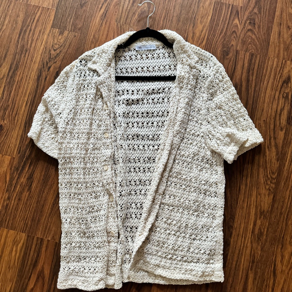zara mens crochet button up